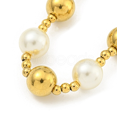 304 Stainless Steel & 201 Stainless Steel & Plastic Pearl Round Beaded Necklaces for Women NJEW-G144-01A-G-1