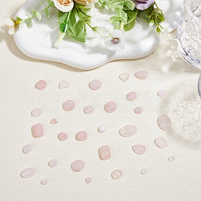 SUPERFINDINGS 32Pcs 12 Styles Natural Rose Quartz Cabochons G-FH0002-18-1