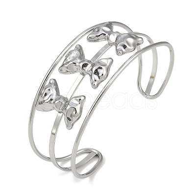 Non-Tarnish 304 Stainless Steel Wide Hollow Bowknot Open Cuff Bangles BJEW-Q348-04P-02-1