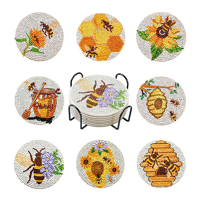 DIY Bees Theme Diamond Painting Acrylic Cup Mat Kits DIY-TAC0012-72-1