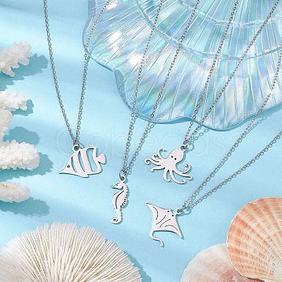 Non-Tarnish Ocean Theme Pendant Necklaces NJEW-JN04871-1