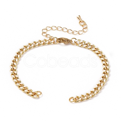 Two Tone Handmade Brass Curb Chain Bracelet Makings AJEW-JB00850-02-1