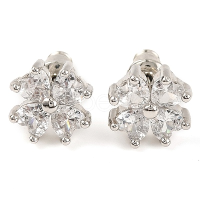 Cubic Zirconia Clover Stud Earrings EJEW-I304-14P-1