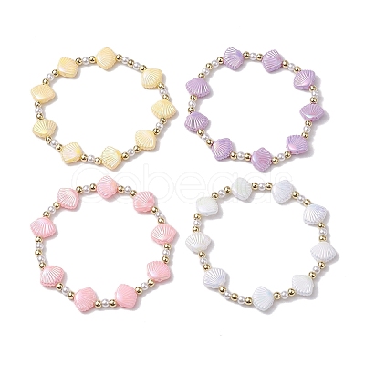 4Pcs 4 Colors Shell Shape Plastic Stretch Bracelets BJEW-JB10342-1