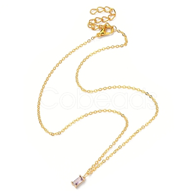 Glass Rectangle Pendant Necklace with Golden Brass Cable Chains Necklace for Women NJEW-FZ00011-1