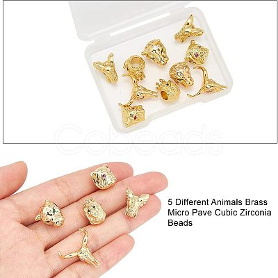 Nbeads 10Pcs 5 Style Brass Micro Pave Cubic Zirconia Beads ZIRC-NB0001-61-1