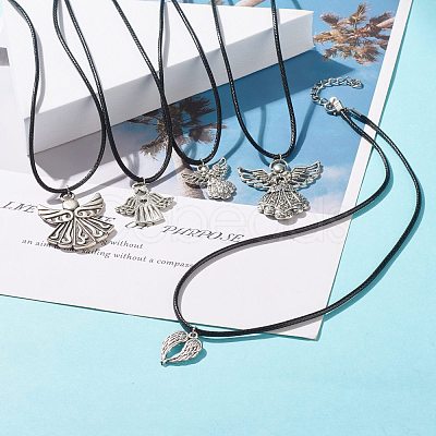 Alloy Fairy Pendant Necklace with Imitation Leather Cord for Women NJEW-JN03862-1