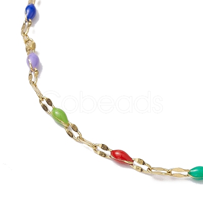 304 Stainless Steel Enamel Link Chains Anklets AJEW-AN00588-01-1