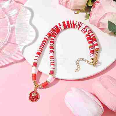 2Pcs 2 Style Alloy Enamel Flower Pendant Necklaces Set NJEW-JN04537-1