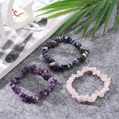 Chips Natural Mixed Stone Stretch Bracelets BJEW-JB05642-1