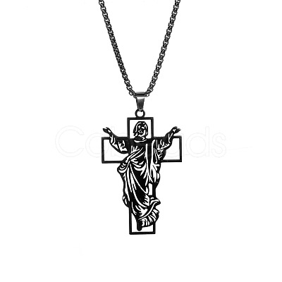 Vintage Stainless Steel Cross Pendant Necklace for Men MW5712-3-1