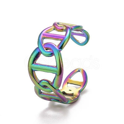 Rainbow Color Ion Plating(IP) 304 Stainless Steel Hollow Open Cuff Ring for Women RJEW-A005-25MC-1