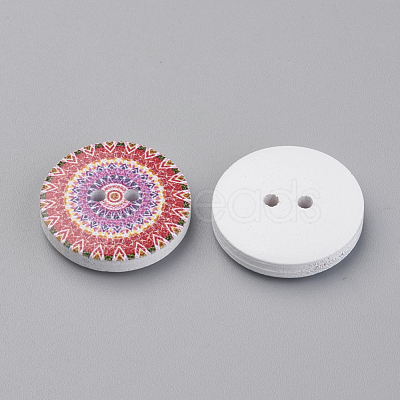 2-Hole Printed Wooden Buttons WOOD-S037-016-1