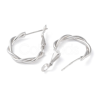 Rhodium Plated 925 Sterling Silver Hoop Earrings EJEW-K258-09P-1