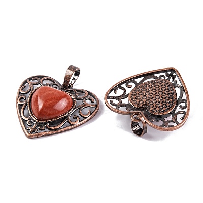 Natural Red Jasper Peach Love Heart Pendants G-G158-01-02-1