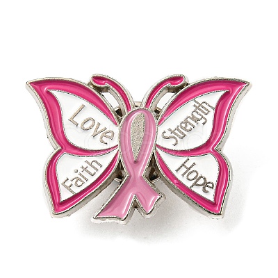 Butterfly & Breast Cancer Awareness Ribbon Alloy Enamel Pin JEWB-B006-12B-1