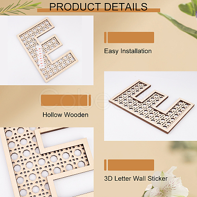 Hollow Wooden 3D Letter Wall Stickers HJEW-WH0043-57E-1