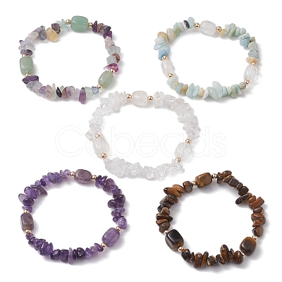 Natural Mixed Stone Chip & Cuboid Beaded Stretch Bracelets for Women BJEW-JB10808-1