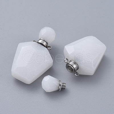 Faceted Natural White Jade Openable Perfume Bottle Pendants G-E564-09A-P-1