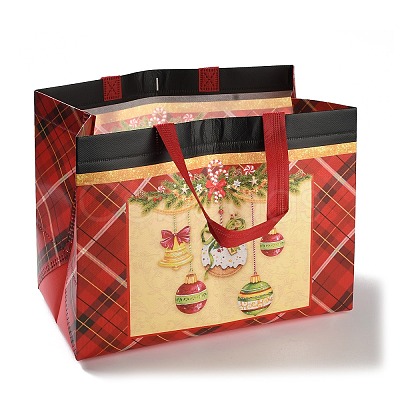 Christmas Theme Tartan Non-woven Fabric Gift Tote Bags with Handle ABAG-G017-01A-1