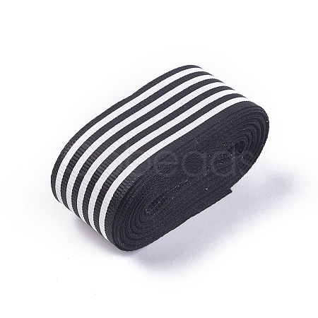 Stripe Pattern Printed Cotton Grosgrain Ribbon OCOR-WH0051-A02-1
