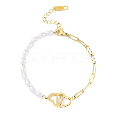 Ion Plating(IP) 304 Stainless Steel Heart Link Bracelets for Women BJEW-K254-12G-1