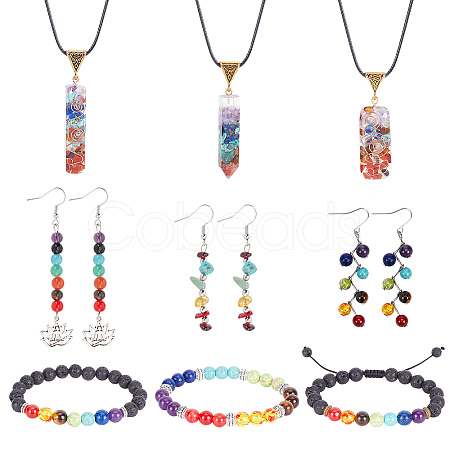ANATTASOUL Natural & Synthetic Mixed Gemstone Chakra Yoga Jewelry Set SJEW-AN0001-40-1