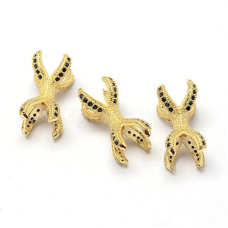 Rack Plating Brass Cubic Zirconia Beads ZIRC-S047-01G-1