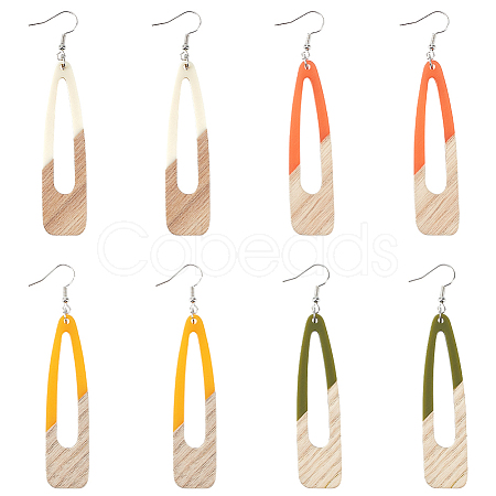 4 Pair 4 Color Resin & Wood Dangle Earrings EJEW-AB00042-1