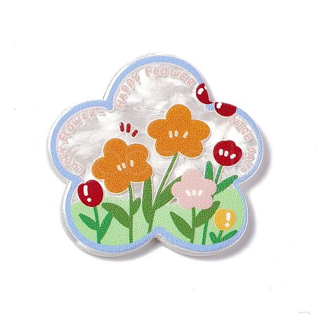 Flower Theme Printed Acrylic Cabochons MACR-J121-01A-1