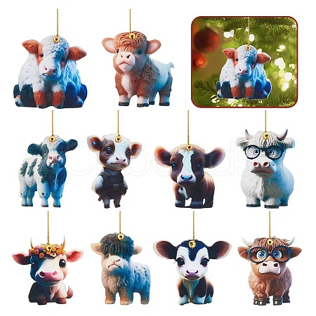Olycraft 10Pcs 10 Styles Cartoon Cattle Acrylic Pendant Decorations HJEW-OC0001-33-1
