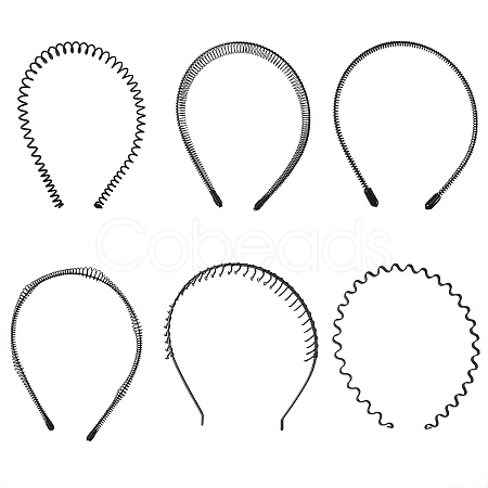 6Pcs 6 Style Stylish Unisex Plain Metal Hair Accessories Insert Comb Wavy Hair Hoop Iron Hair Bands OHAR-SZ0001-06-1