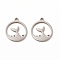 Non-Tarnish 201 Stainless Steel Pendants, Flat Round with Mermaid Tail Shape Charms, Stainless Steel Color, 16x13.5x1mm, Hole: 1mm