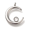 304 Stainless Steel Crystal Rhinestone Pendants, Moon, Stainless Steel Color, 17.5x14.5x1.5mm, Hole: 1.8mm