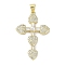 Rack Plating Brass Micro Pave Clear Cubic Zirconia Enamel Pearl
 Pendants, Lead Free & Cadmium Free, Long-Lasting Plated, Cross, 32.5x21.5x4mm, Hole: 4.5x3mm