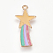 Alloy Enamel Pendants, Meteor, Colorful, Golden, 26.5x13x2mm, Hole: 1.4mm