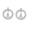 304 Stainless Steel Pendants, with Crystal Rhinestone, Ring with Eiffel Tower, Stainless Steel Color, 26x22.5x2mm, Hole: 2mm