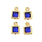 Rack Plating Brass Glass Pendants, Cadmium Free & Lead Free, Long-Lasting Plated, Square, Golden, Royal Blue, 7x4.5x2mm, Hole: 1mm