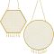 Nbeads 2 Set 2 Style Iron Jewelry Hanging Display, Wall Shelf Jewelry Display Rack, with Rotating Hook, Hexagon & Flat Round, Golden, 1set/style