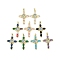 Real 18K Gold Plated Brass with Glass Pendants, Cross, Mixed Color, 38x27x5.5mm, Hole: 3.3x4mm