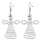 Glass Seed Beads Angle Dangle Earrings, with 304 Stainless Steel Earring Hooks, Platinum, White, 70x32mm