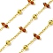 Handmade Faceted Natural Carnelian Beaded Chains, Soldered, with Spool, Long-Lasting Plated, Real 18K Gold Plated, Lead Free & Cadmium Free, Links: 9.5x2.5~3mm, Beads: 4mm