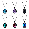 FIBLOOM 6Pcs 6 Colors Glass Oval Pendant Necklaces Set with Black Alloy Chains NJEW-FI0001-46-1