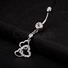 Piercing Jewelry Real Platinum Plated Brass Rhinestone Heart to Heart Navel Ring Belly Rings AJEW-EE0001-70A-3