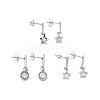 3 Pair 3 Style Crystal Rhinestone Star & Roman Number Dangle Stud Earrings EJEW-B020-02P-1