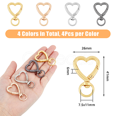 DICOSMETIC 16Pcs 4 Colors Zinc Alloy Heart Shaped Swivel Hook Clasps FIND-DC0004-52-1