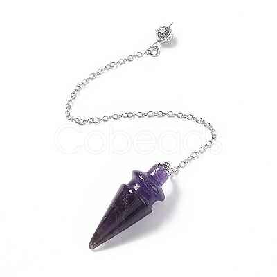 Natural Amethyst Pointed Dowsing Pendulums AJEW-B020-01P-03-1