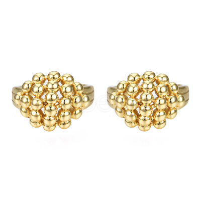 Brass Ball Beaded Rhombus Open Cuff Ring for Men Women RJEW-N037-019-1