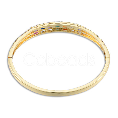 Colorful Cubic Zirconia Rectangle Hinged Bangle BJEW-N014-007-1