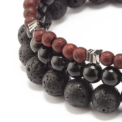 Natural Wood Beads Stretch Bracelets Set BJEW-JB07344-1